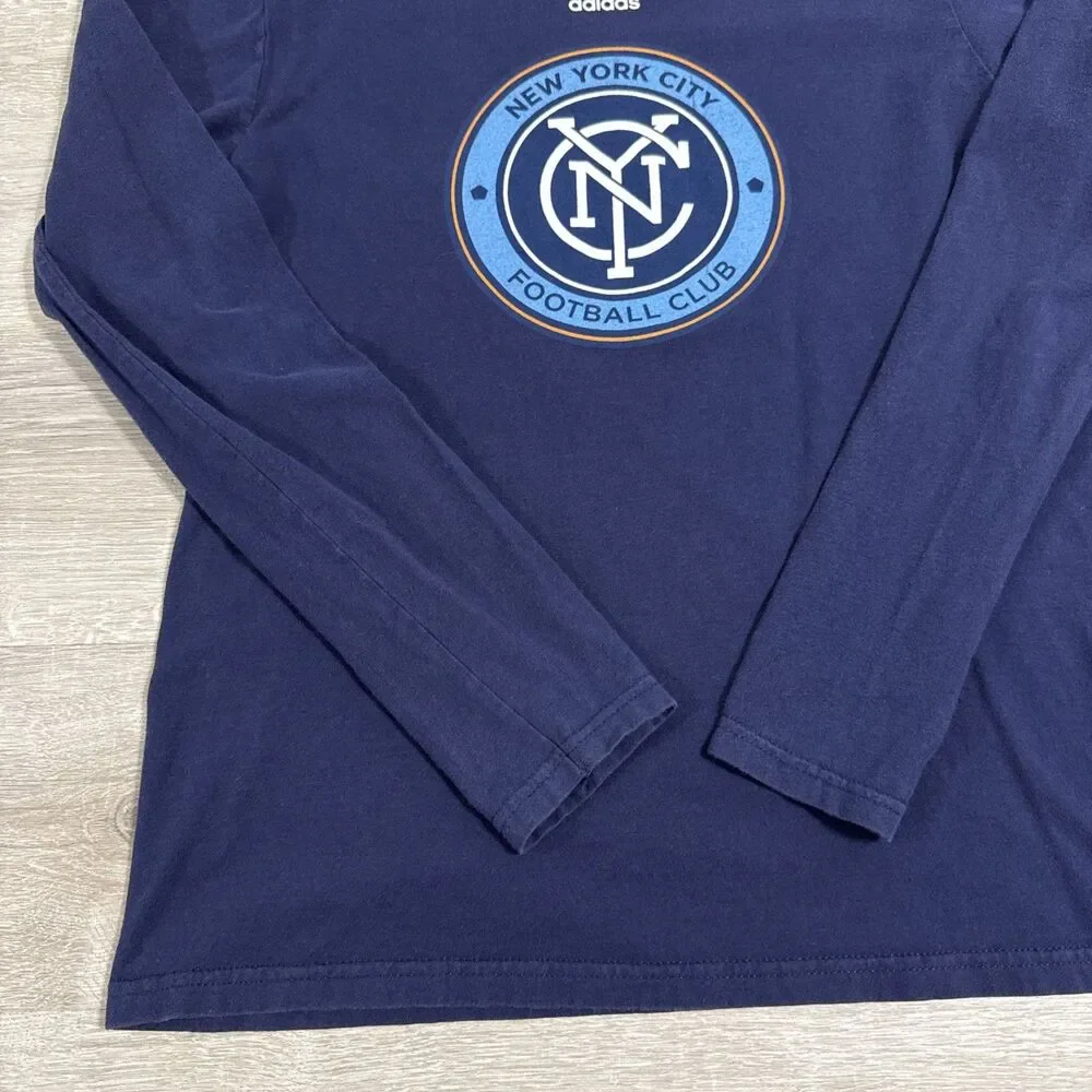 New York City Football Club Shirt Adidas Boys Large Navy Long Sleeve Soccer Top